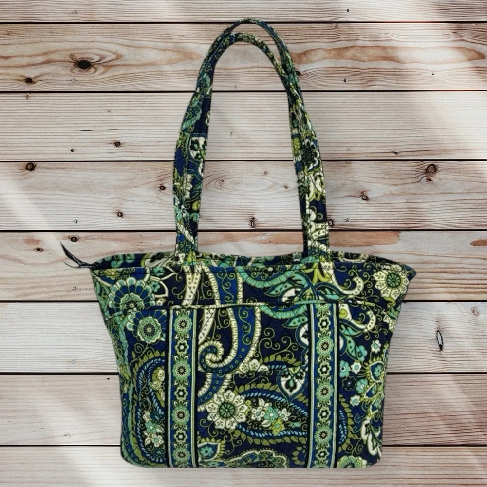 Vera Bradley Rhythm & Blues (Retired Pattern) Green Blue Floral Paisley Tote